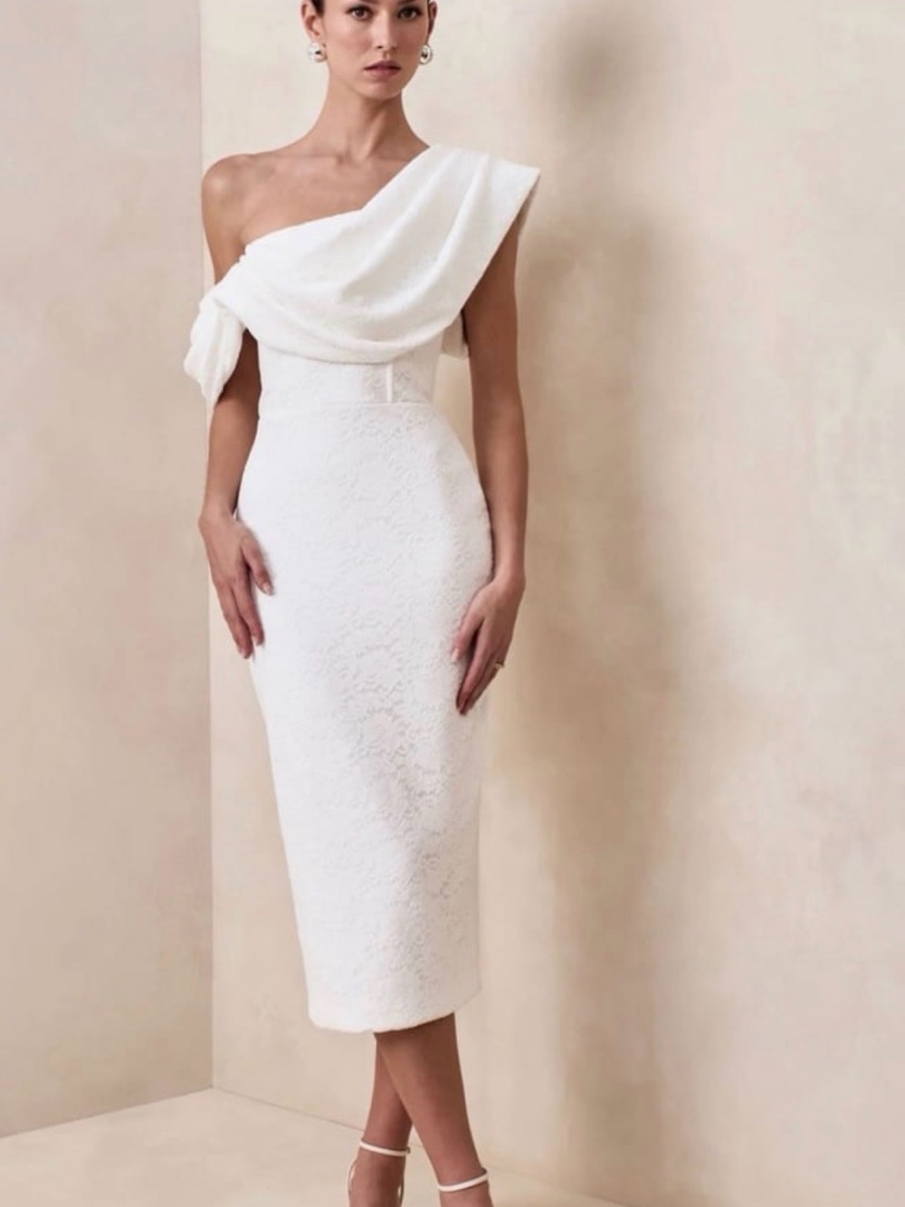 White Club London Midi Draped Shoulder Dress - Farvera